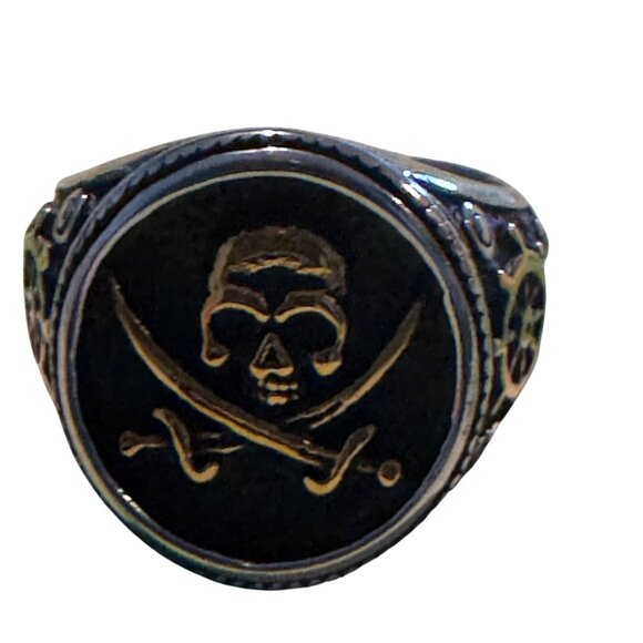 Jolly Roger Signet‎ Ring Stainless Steel Nautical Pirate Skull Band Size 7 - Picture 3 of 6